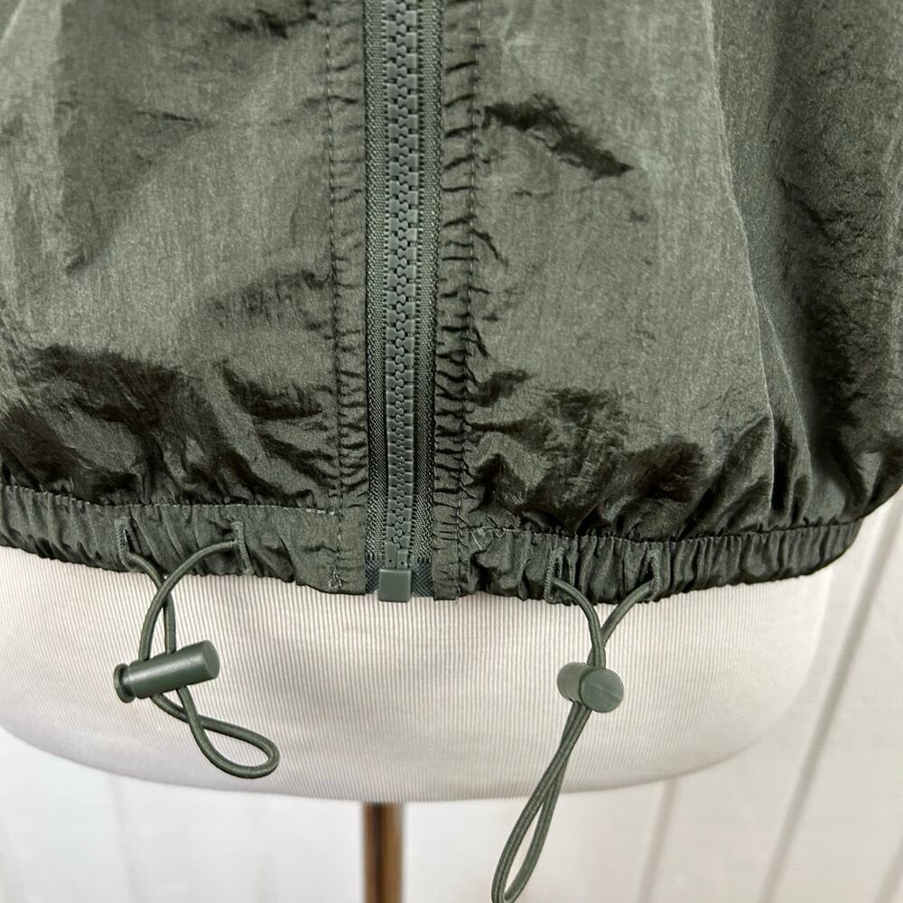 Utility Nylon Zip Front Vest Top Olive Green Cropped Drawstring Hem Womens L Y2K - Picture 2 of 8